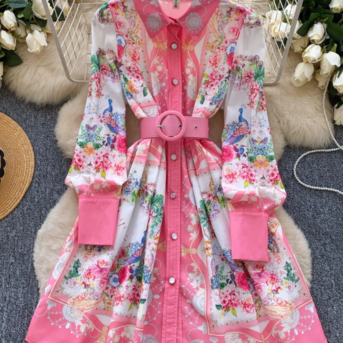 Load image into Gallery viewer, French Flower Elegant Single Breasted Long Sleeved Vacation Shirt Dress Spring Fashion Birthday Evening Party Dress Bohemian New
