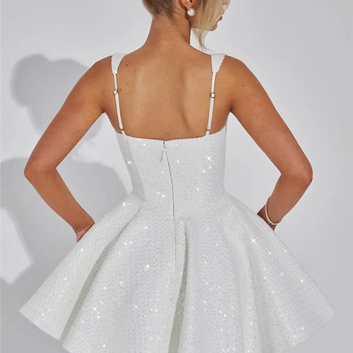 Load image into Gallery viewer, Sequins Bow Backless Sexy Mini Dress For Women Robe Fashion Square Collar Sleeveless High Waist A-line Club Dress
