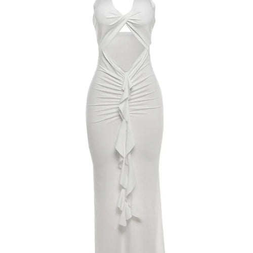 Load image into Gallery viewer, Sexy Sleeveless Hanging Neck Long Dress For Women 2024 Summer New Hollow Long Dress Pleated Backless Party Evening Dress
