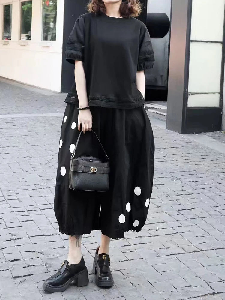 Women Black Lace Hollow Out Big Size Casual T-shirt New Round Neck Short Sleeve Fashion Tide Spring Summer 2025 1DJ1136