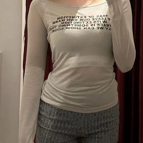 Load image into Gallery viewer, Y2k Aesthetic Vintage Letter Print Tshirts Women Harajuku Gothic Punk Basic T-shirt 2025 Streetwear Slim Bottoming Tees Femme
