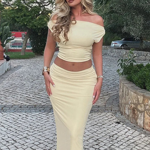 Load image into Gallery viewer, Sexy Skirt Two Pieces Sets For Women Sleeveless Slim Fit Off-shoulder Crop Top And Long Skirt Sexy Two Pieces Sets
