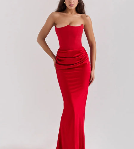 Elegant Strapless Satin PatchWork Bodycon Party Club Evening Dress Women Winter Sexy Backless Female Vestido 2025 New