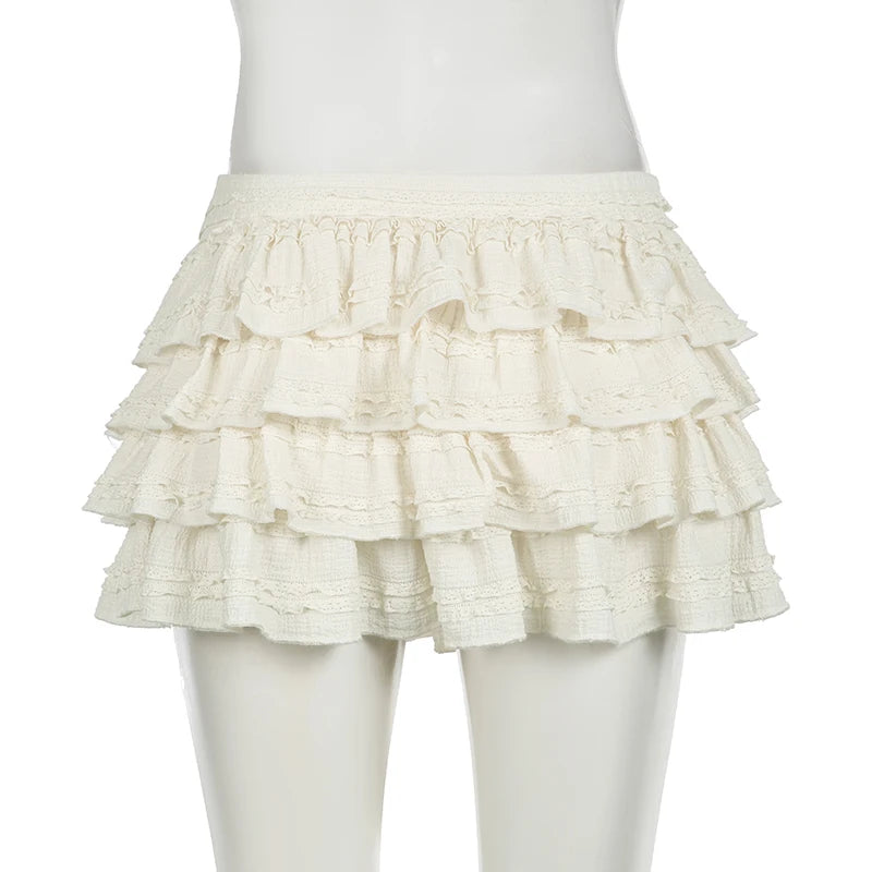 Sweet Korean Fashion Mini Skirt Women Folds Ruched Tierred Cute Coquette Hottie Y2K Aesthetic Summer Skirt Tulle Chic