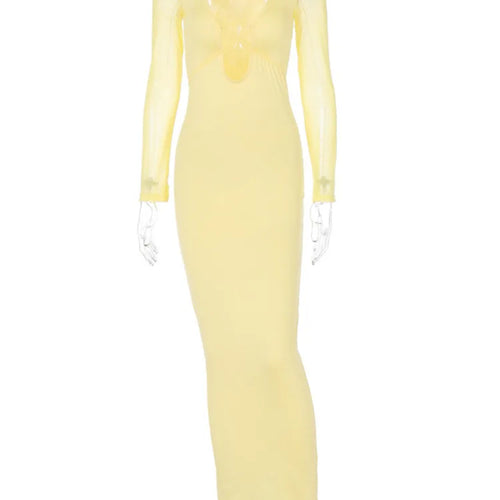 Load image into Gallery viewer, Sexy Mesh Patchwork Long Sleeved Women's Dress 2024 New Hollow Out Deep V-neck Lace Up Evening Dress Slim Party Vestido
