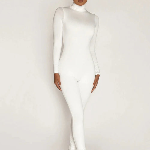 Load image into Gallery viewer, High Neck Long Sleeve Zipper Long Sleeve Jumpsuit Women Elastic Tight Casual Female Jumpsuit Temperament Outdoor Sporty
