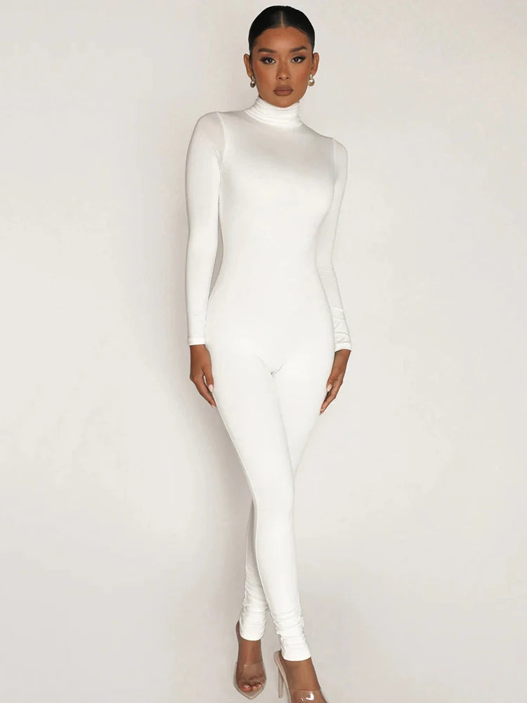 High Neck Long Sleeve Zipper Long Sleeve Jumpsuit Women Elastic Tight Casual Female Jumpsuit Temperament Outdoor Sporty