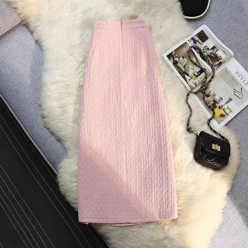 Load image into Gallery viewer, Women New Black White High Waist Wrapped Hip Zipper Long Skirt Spring Summer Pink Elegant Party Pencil Split Skirt Vintage Trend
