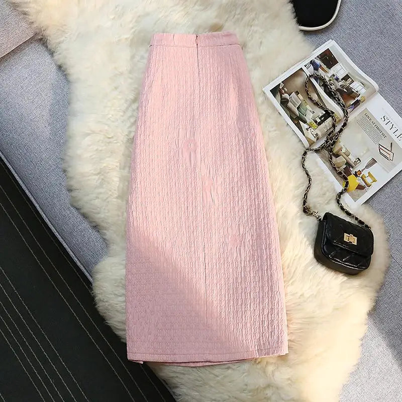 Women New Black White High Waist Wrapped Hip Zipper Long Skirt Spring Summer Pink Elegant Party Pencil Split Skirt Vintage Trend