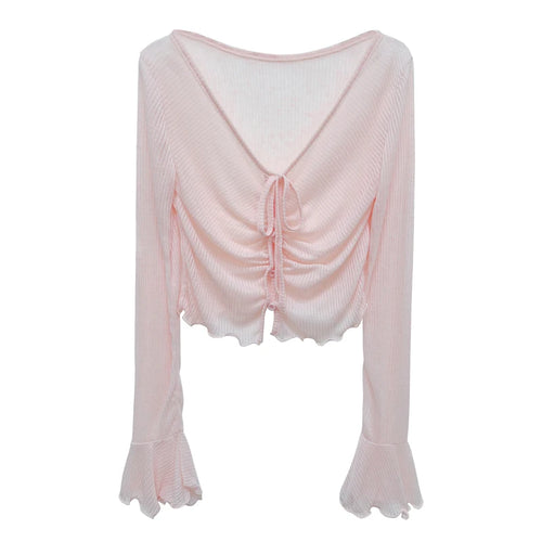 Load image into Gallery viewer, Summer Fashion 2025 New Yellow Pink V Neck Single Breasted Pleated Shirt Women White Slim Flared Long Sleeves Lace-up Tops Trend
