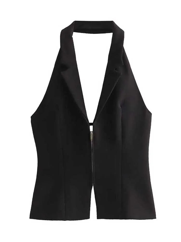 2025 Women Sexy Backless Strapless Halter Corset Tops Side Zipper Lady Slim Camis Female Solid Chic Tops