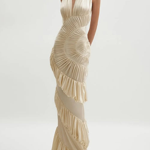 Load image into Gallery viewer, Sexy Slimming Spliced Ruffles Folds Elegant Long Dresses for Women Halter Sleeveless Temperament Dress Female New
