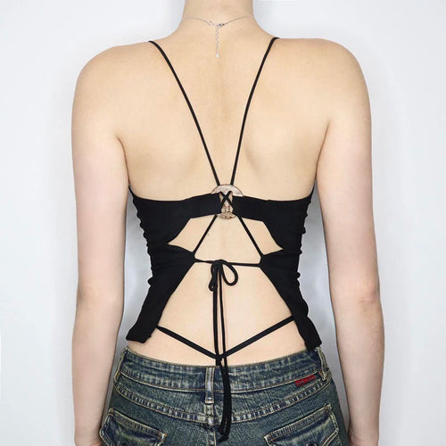 Load image into Gallery viewer, Streetwear Backless Bandage Sexy Tops Mini Ring Tie-Up Casual Basic Summer Crop Top Women Solid Party Clothing Short
