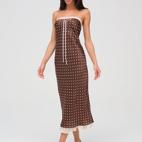 Load image into Gallery viewer, Lace Strapless Backless Sexy Midi Dress For Women Fashion Off-shoulder Sleeveless Bodycon Polka Dot Dress Elegant
