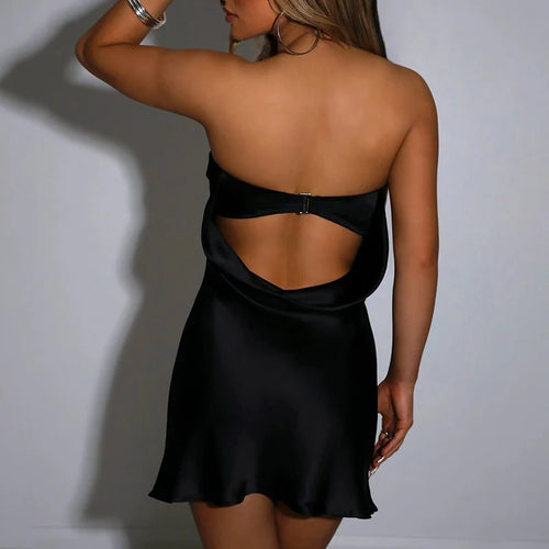 Load image into Gallery viewer, Satin Sexy Backless Mini Dress Women Robe Fashion Strapless Sleeveless Bodycon Night Club Party Short Dresses Vestido
