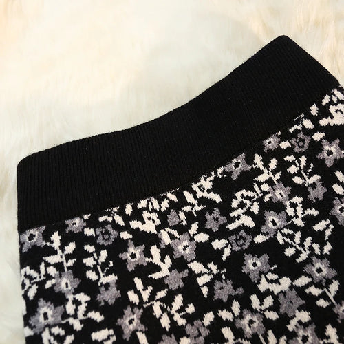 Load image into Gallery viewer, Vintage Elegant High Waist Knitted Midi Skirt Women Winter Spring Autumn Print Skirts Female A-line Ladies Pencil Wrap Skirt
