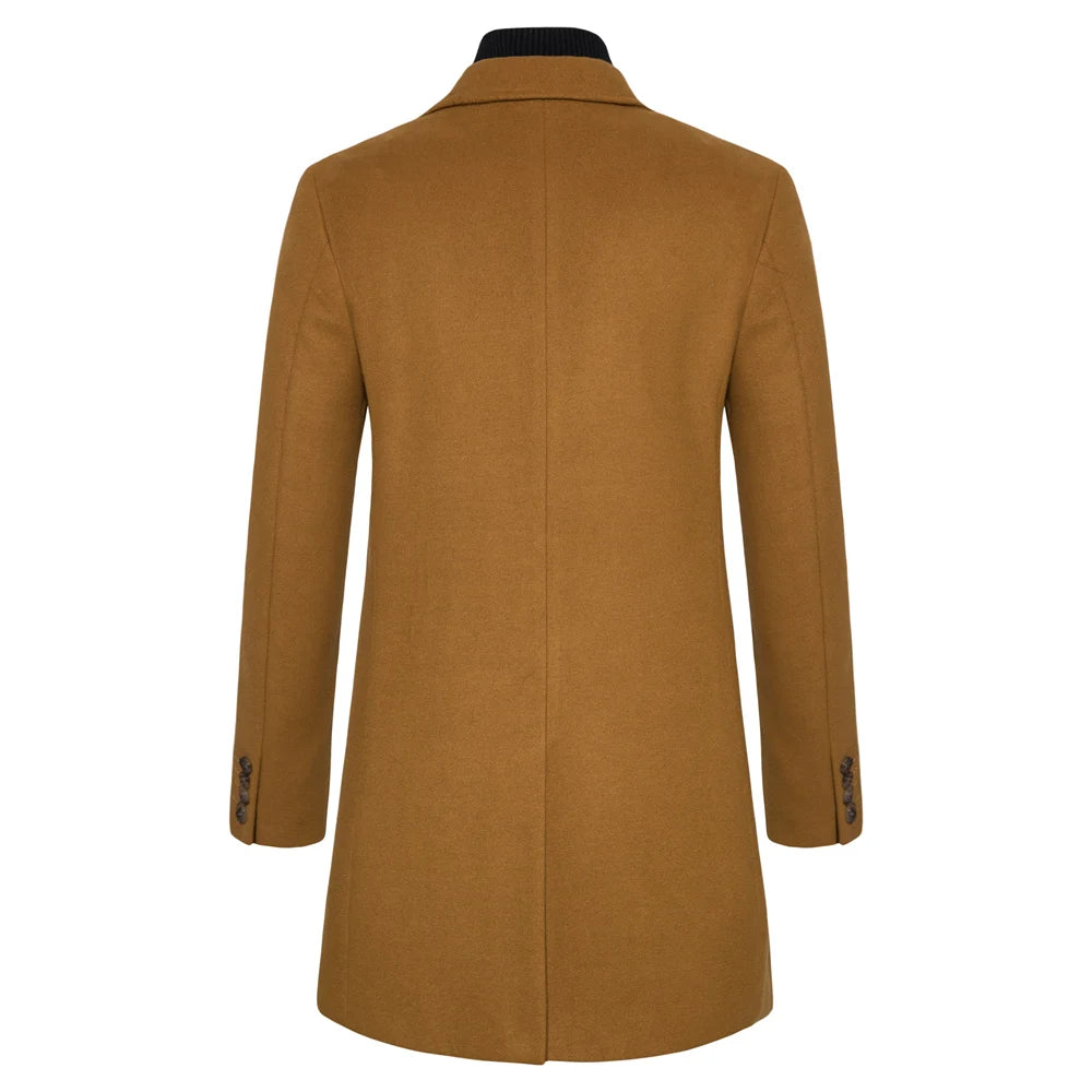 Men Long Coat Solid Color Casual Single-breasted Long Sleeve Men's Overcoat Winter Slim Fit Fashion Woolen Coat for Men