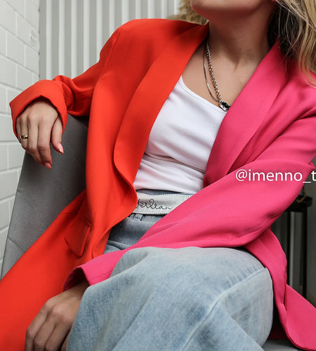 Women Office Lady Blazer Pink and Red Contrast Color Long Sleeve Blazer Coat Vintage Pockets Outerwear Autumn Tops 2022