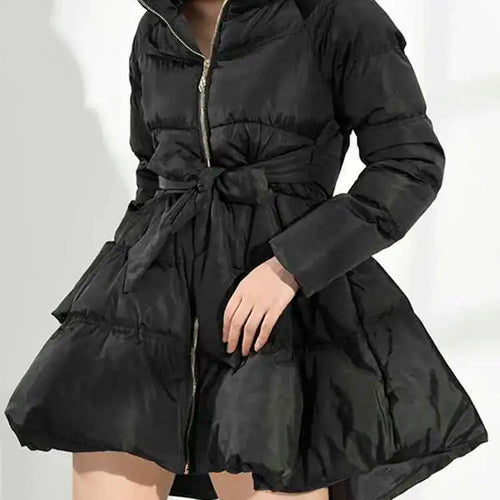 Load image into Gallery viewer, Black Bandage Bow  Cotton-padded Coat Long Sleeve Loose Fit Women Parkas Fashion Tide New Autumn Winter 2025 1DH5282
