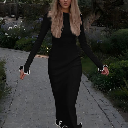Load image into Gallery viewer, Women Elegant Solid Long Sleeve Backless Lace Up Sexy Bodycon Maxi Prom Dress Autumn Women Y2K Clothes Birthday Party

