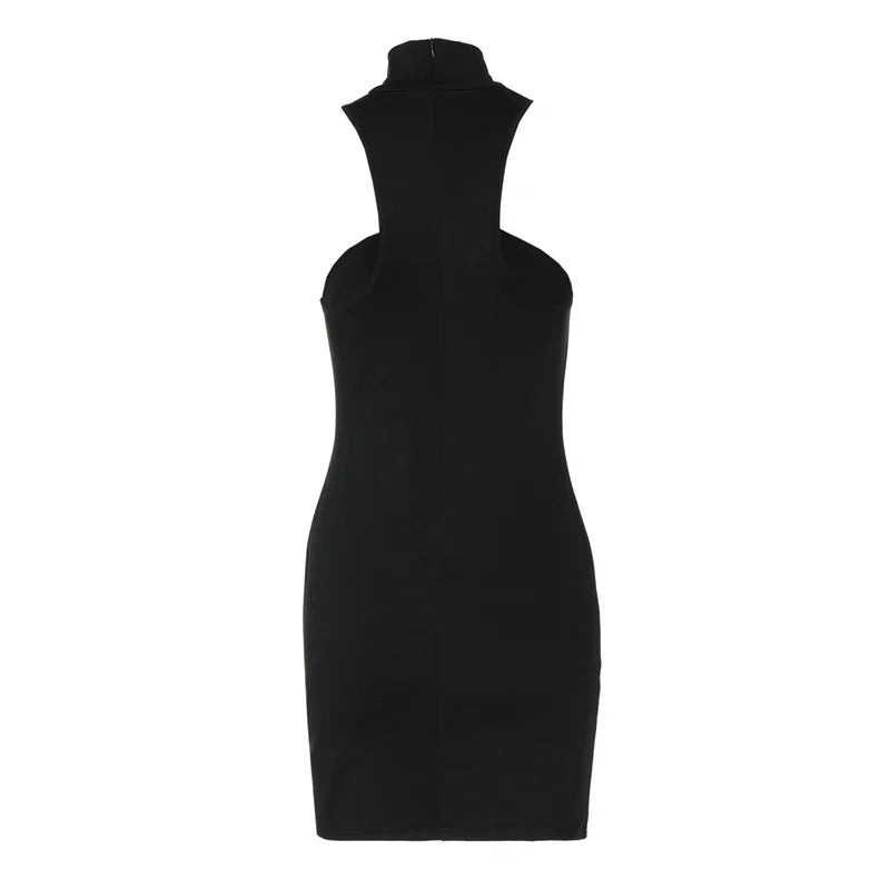 Summer Sleeveless Sexy Mini Dress Women Fashion Metal Ring Turtleneck Off-shoulder Strapless Club Party Dress Y2k