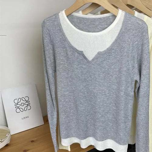 Load image into Gallery viewer, Autumn Winter Women's Patchwork Long Sleeved Pullover Sweater French Casual Round Neck Holiday Knitwear Tops 2024 New Streetwear
