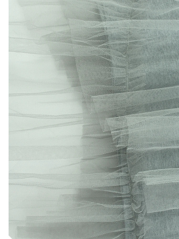 Women Gray Mesh Spliced Big Size Casual T-shirt New Round Neck Long Sleeve Fashion Tide Spring Autumn 2025 1DH7244