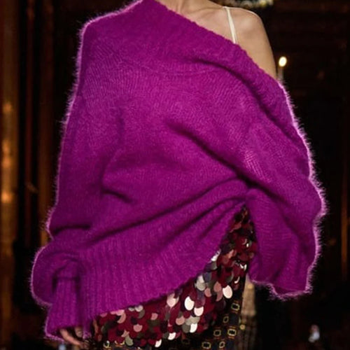 Load image into Gallery viewer, Solid Loose Irregular Sweaters for Women Diagonal Collar Long Sleeves Casual Sweater Female Fashion Clothing New
