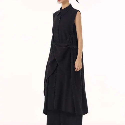 Load image into Gallery viewer, Women Khaki Irregular Spliced Big Size Midi Shirt Dress New Lapel Sleeveless Fashion Tide Spring Summer 2025 1DH9434
