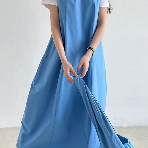 Load image into Gallery viewer, Women Blue With Bag Brief Elegant Long Vest Dress New Round Neck Sleeveless Fashion Tide Spring Autumn 2025 1DJ1112
