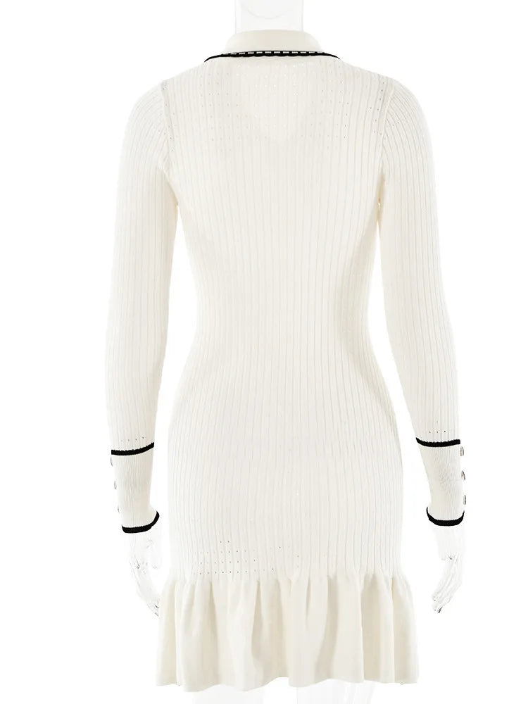 Fashion Knitted Sweater Long Sleeve Bodycon Button Women Dress Autumn/Winter New 2024 Vestido Elegant Street Clothing