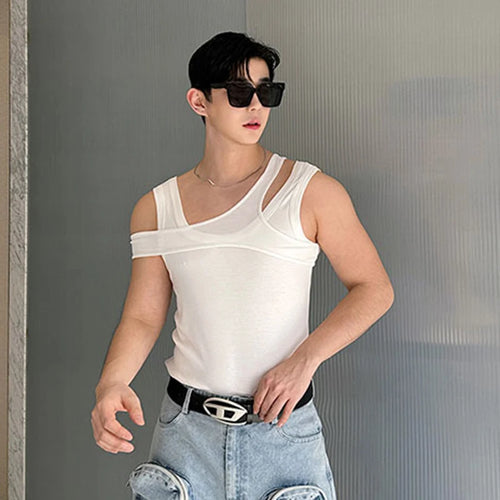 Load image into Gallery viewer, Summer Niche Design Fake Two-piece T-shirt Sleeveless Multi-wear Round Neck Pullover Vest Sexy Male Tank Top 9C5988
