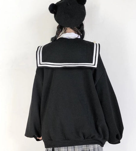 Sailor Collar Coat Japanese Jk Girls Kawaii Y2k Aesthetic Jacket Loose Vintage Casual Women Clothing Grunge Fashion Coats Preppy