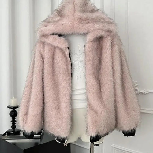 Load image into Gallery viewer, Korean Fashion Black Velvet Long Sleeve Versatile Zipper Jacket Women Autumn Winter Elegant Single Breasted Hooded Coat Tops New
