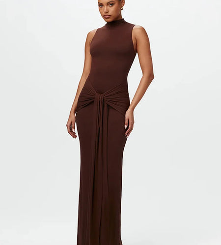 Elegant Sleeveless Bodycon Lace Up Party Evening Dress Women Autumn/Winter New2025 Slim Vestido Elastic Tight Clothing