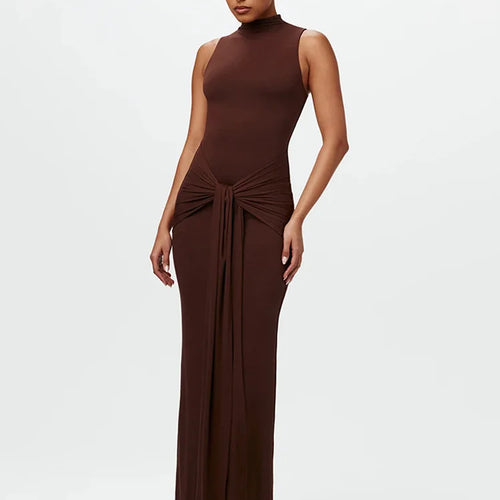 Load image into Gallery viewer, Elegant Sleeveless Bodycon Lace Up Party Evening Dress Women Autumn/Winter New2025 Slim Vestido Elastic Tight Clothing
