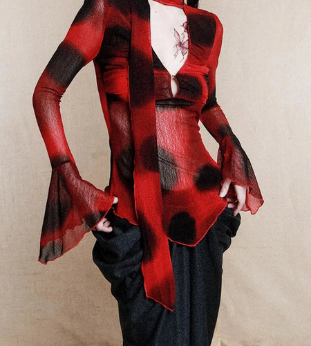 Hit Color Slimming Blouse V Neck Long Sleeve Tunic Temperament Patchwork Lace Up Shirts Female Fashion Style New