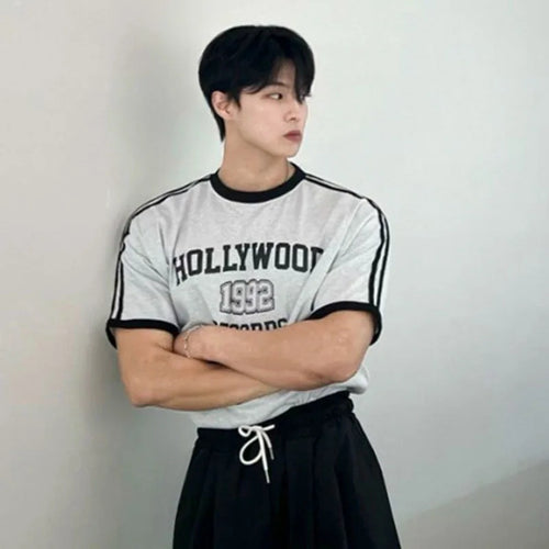 Load image into Gallery viewer, Men's Short Sleeve T-shirts New Summer Contrast Color Design Round Neck Fashion Loose Letter Print Korean Trendy Top 9W1627
