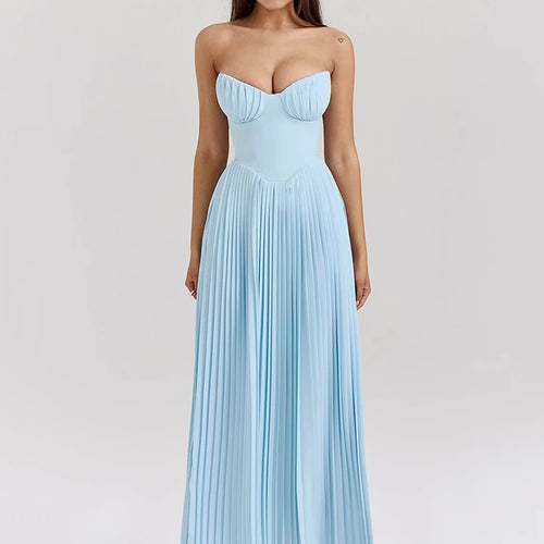 Load image into Gallery viewer, Off-shoulder Backless Pleated Maxi Dress For Women Fashion Strapless Sleeveless High Waist Bodycon Sexy Long Dress
