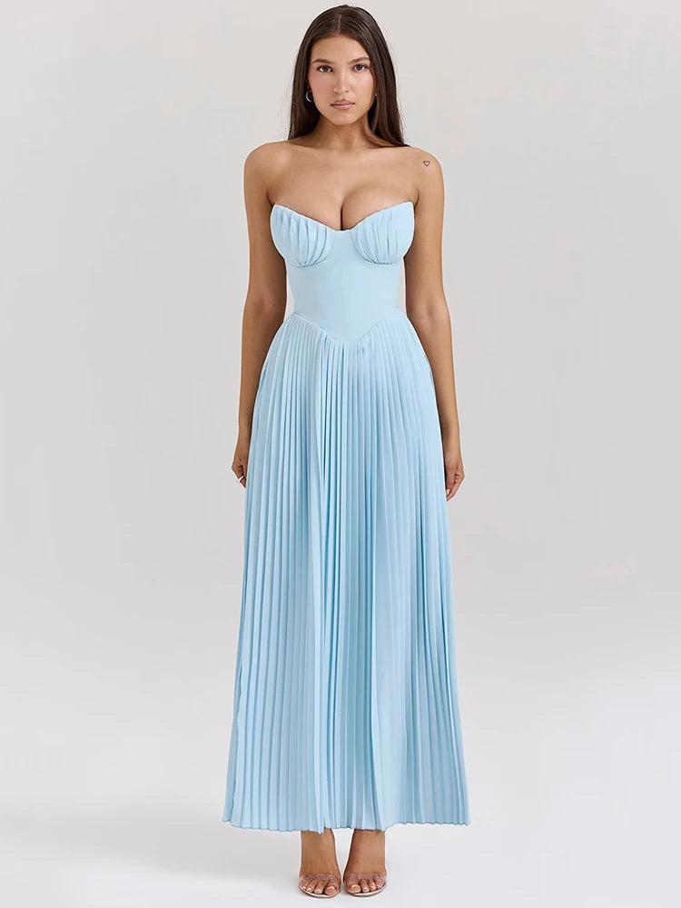 Off-shoulder Backless Pleated Maxi Dress For Women Fashion Strapless Sleeveless High Waist Bodycon Sexy Long Dress