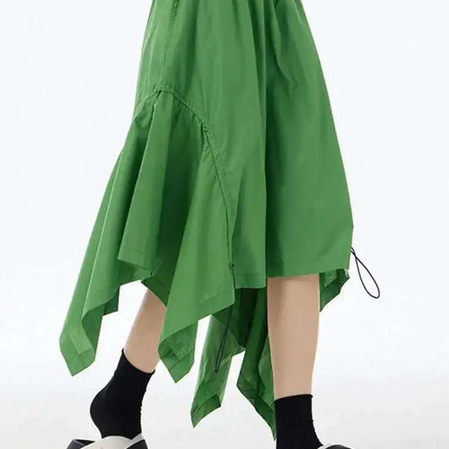 Load image into Gallery viewer, High Elastic Waist Green Irregular Hem Drawstring Half-body Skirt Women Fashion Tide New Spring Autumn 2025 1DH6545
