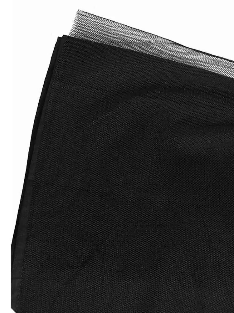 Women Black Topstitched Mesh Big Size Strap Dress New Square Collar Sleeveless Fashion Tide Spring Autumn 2025  1DH6192