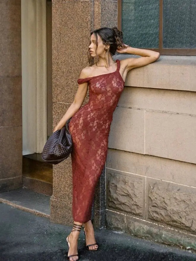 Elegant Sleeveless Lace Patchwork Double Layered Dress Women Long Dress Bodycon Sexy Party Club Evening Dress Vestido