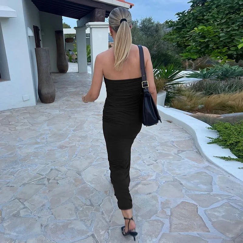 Off-shoulder Strapless Sexy Maxi Dress For Women Solid Sleeveless Backless Bodycon Club Party Sexy Long Dress Elegant