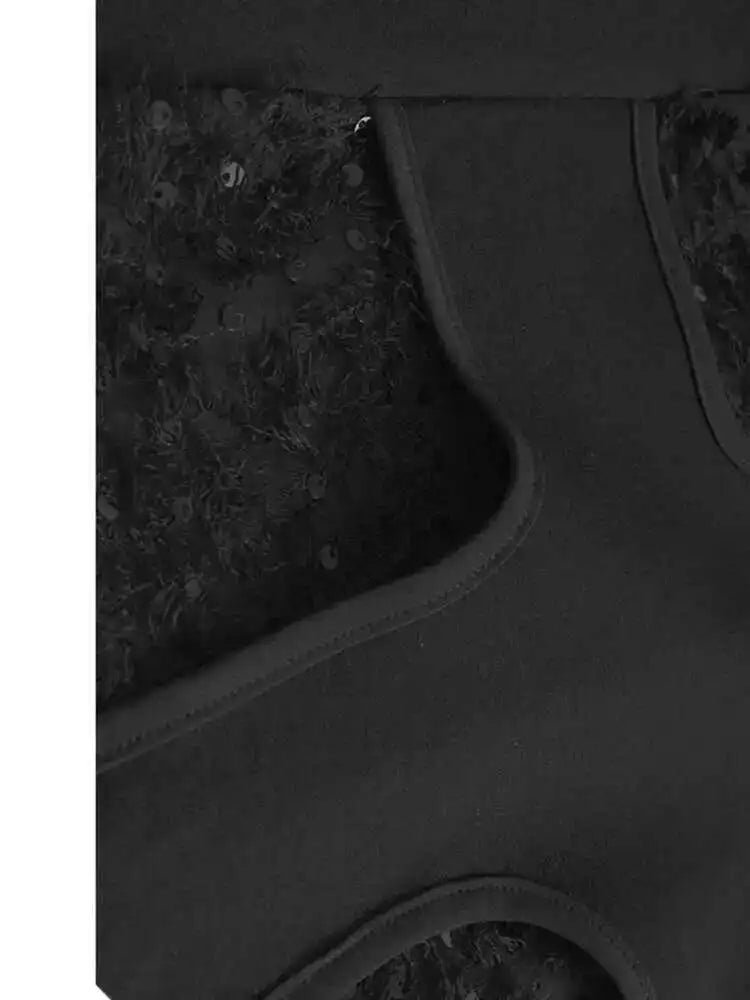 Women Black Sequins Spliced Big Size Midi Vest Dress New V-Neck Sleeveless Fashion Tide Spring Autumn 2025 1DH9971