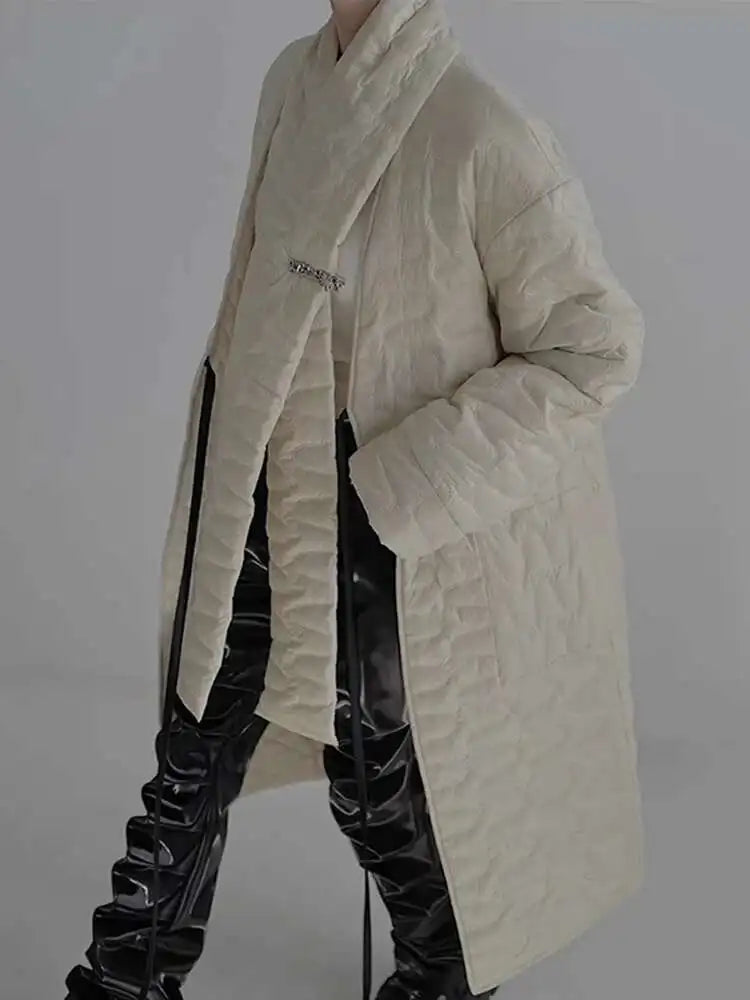 Apricot Scarf Big Size Hooded Cotton-padded Coat Long Sleeve Women Parkas Fashion Tide New Autumn Winter 2025 CP17590