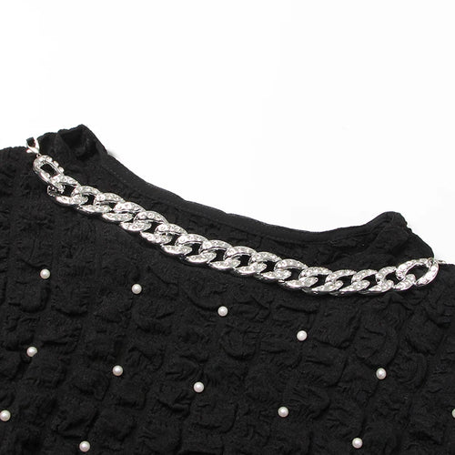 Load image into Gallery viewer, Designer Patchwork Pearls Sweatshirt For Women Round Neck Long Sleeve Spliced Chain Temperament Sweatshirts Female
