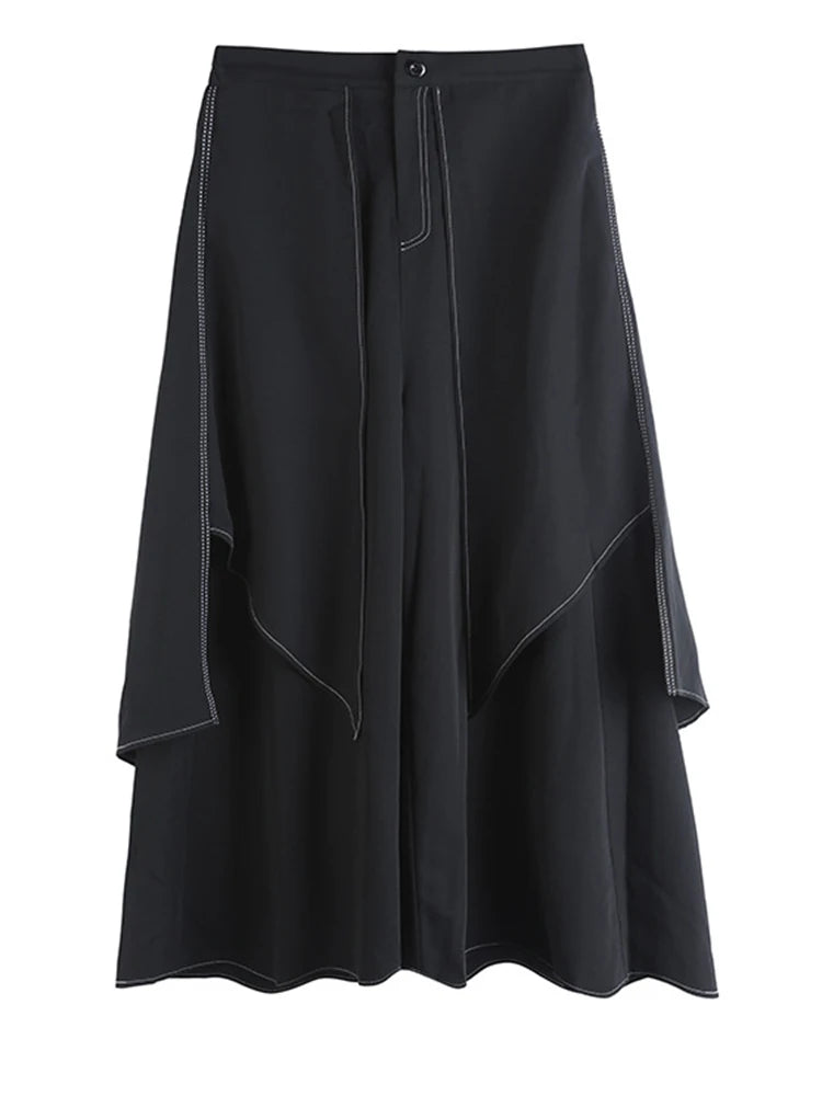 High Elastic Waist Black Irregular Topstitched Wide Leg Pants New Trousers Women Fashion Tide Spring Autumn 2025 1DA613