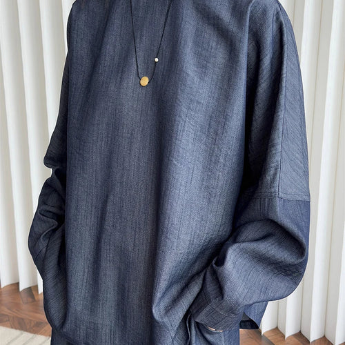 Load image into Gallery viewer, Women Blue Denim Elegant Big Size Casual Blouse New Round Neck Long Sleeve Shirt Fashion Tide Spring Autumn 2025 1DJ0162
