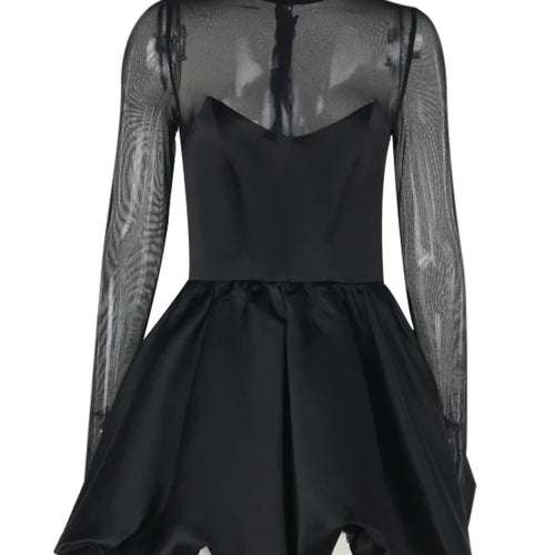 Load image into Gallery viewer, Turtleneck Sheer Long Sleeve Sexy Mini Dress For Women Black See Through High Waist A-line Club Party Dress Elegant
